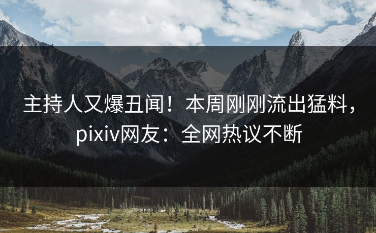 主持人又爆丑闻！本周刚刚流出猛料，pixiv网友：全网热议不断