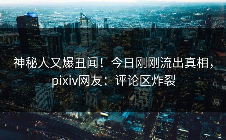 神秘人又爆丑闻！今日刚刚流出真相，pixiv网友：评论区炸裂