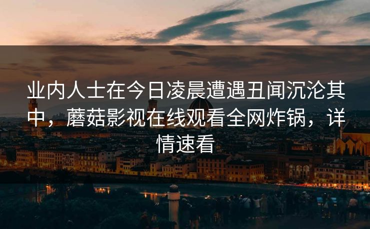 业内人士在今日凌晨遭遇丑闻沉沦其中，蘑菇影视在线观看全网炸锅，详情速看